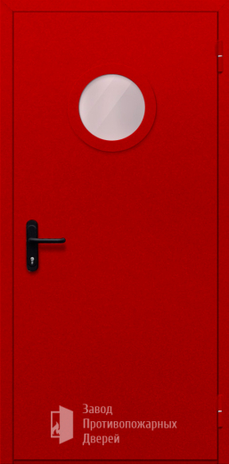 Фото двери «Однопольная с круглым стеклом (красная)» в Рошале