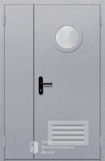 Фото двери «Полуторная с круглым стеклом и решеткой» в Рошале