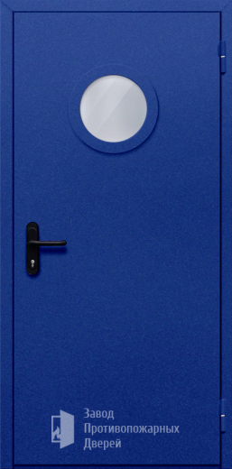 Фото двери «Однопольная с круглым стеклом (синяя)» в Рошале