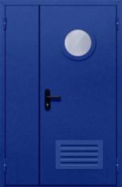 Фото двери «Полуторная с круглым стеклом и решеткой (синяя)» в Рошале