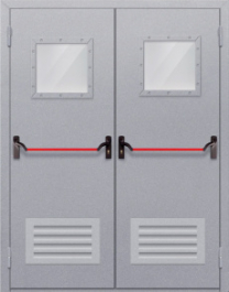 Фото двери «Двупольная со стеклопакетом и решеткой (антипаника)» в Рошале