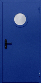 Фото двери «Однопольная с круглым стеклом (синяя)» в Рошале